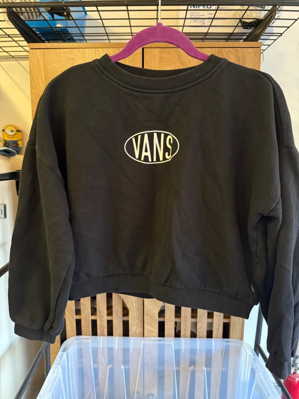 Vans Black Cropped Crewneck Sweatshirt with White Logo